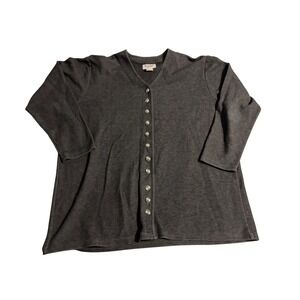 Top 10 Cardigan Ribbed Charcoal Gray Silver Button Front L Vintage 90s3/4 Sleeve
